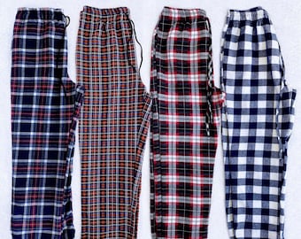 Unisex Pocket Pajama Bottom Red White Black Plaid Cotton Christmas PJ Pants Winter Set Adult Women Men Sleepover Small Medium Large XL XXL