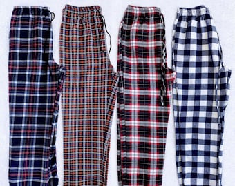 Unisex Pocket Pajama Bottom Red White Black Plaid Cotton Christmas PJ Pants Winter Set  Adult Women Men Sleepover Small Medium Large XL XXL