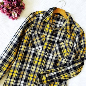 Yellow White Navy Buffalo Plaid Flannel Shirt Unisex Long Sleeve Cotton Shirt Unisex Adult Women Men Button Up Button Down Black Red Gray