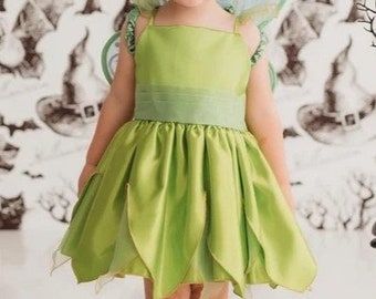 Halloween Costume Tinkerbell Fairy Inspired Green Satin Dress Junior Infant Pageant Recital Photoshoot Prop Birthday Party Holiday Spring