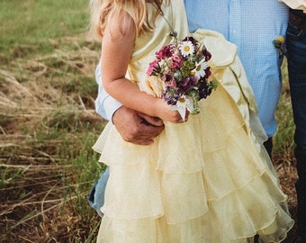 Flower Girl Satin Canary Yellow Organza Ruffle Sleeveless Gown Junior Wedding Pageant Photoshoot Graduation Birthday Summer Spring Easter