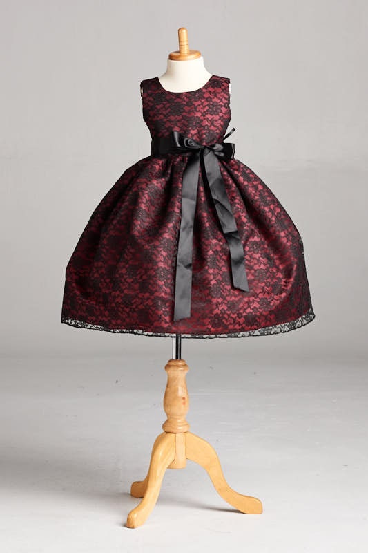 black and burgundy formal dress Burgundy Satin and Lace Long Sleeves Party Dress, Burgundy Evening Dre –  Formaldressy main image 1
