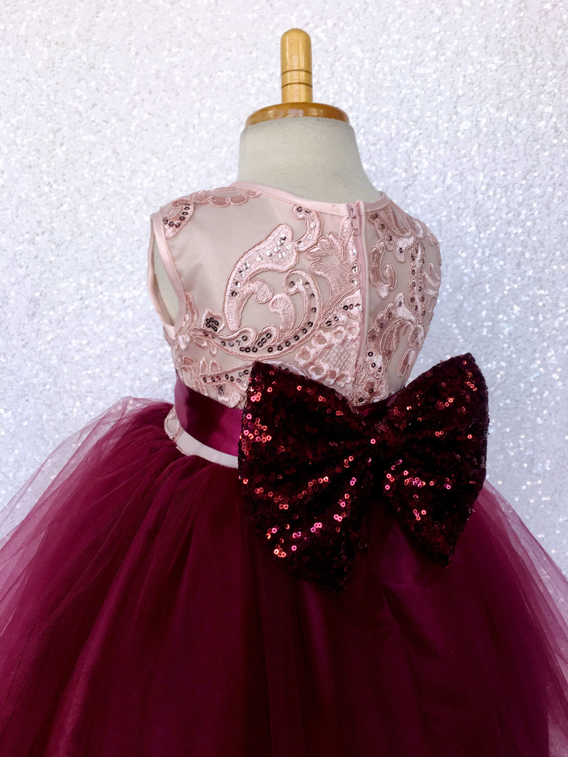 burgundy rose gold sequin dress La Femme Women's Soft Sequin Long Gown In Rose Gold main image 1