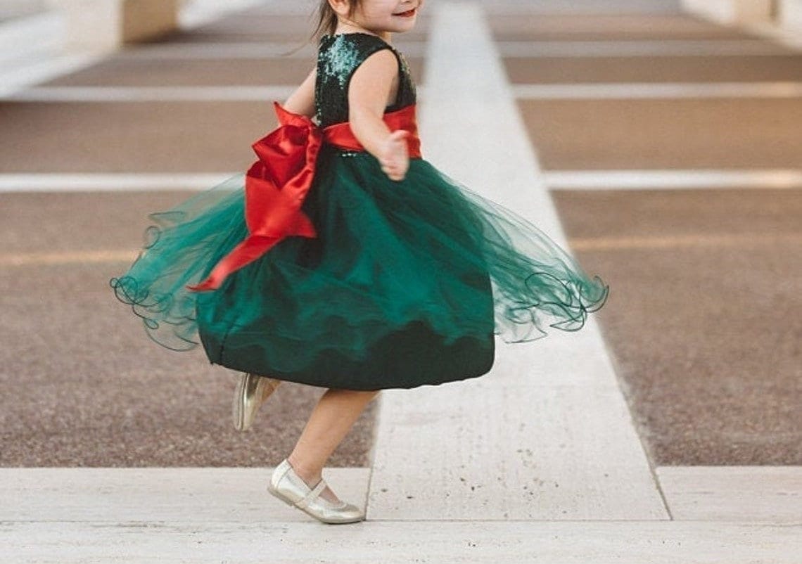 Hunter Green Sequin Tulle Dress: Holiday Christmas Girl's Dress Hunter Green Sequin Tulle Dress: Holiday Christmas Girl's Dress