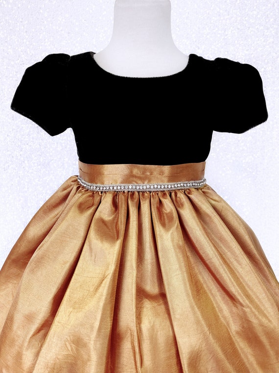 Gold Taffeta Velvet Black Short Sleeve Dress Toddler Junior Wedding Flower Girl Bridesmaid Birthday Party Graduation Ceremony Photoshoot 2 4 Etsy UK
