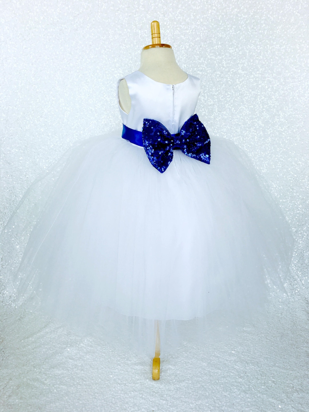 Royal Blue Ribbon Flower Girl Dresses White And Navy Blue Ivory