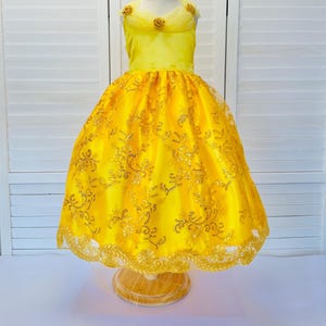 Yellow Belle Inspired Floral Embroidery Off the Shoulder Dress Junior Toddler Halloween Costume Birthday Party Pageant Photoshoot Graduation