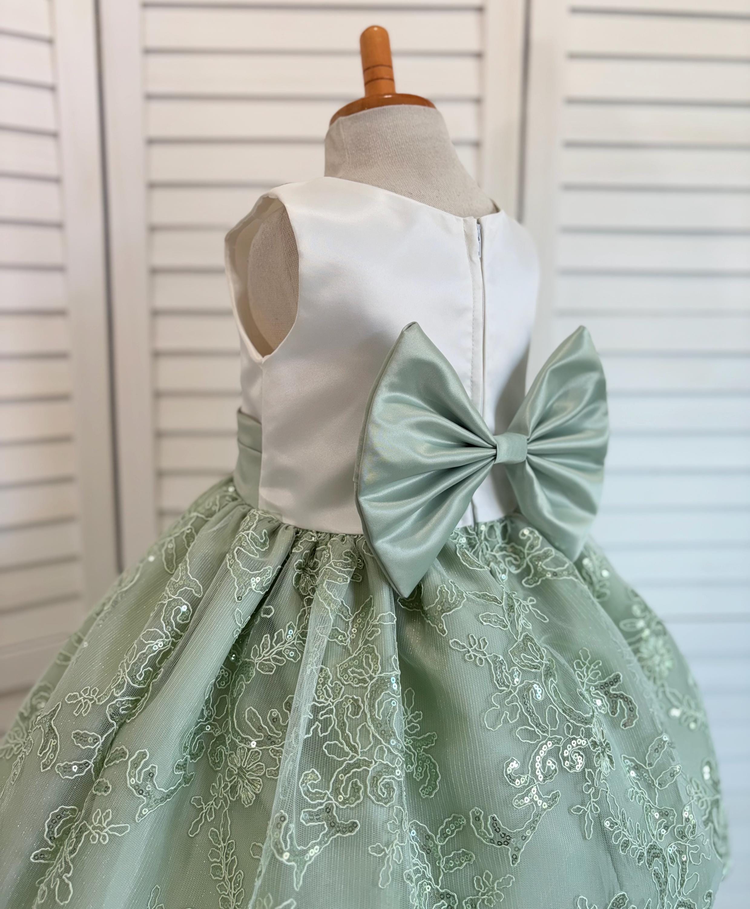 sachin and babi light blue dress Sage Green Embroidered Flow Baby Dress