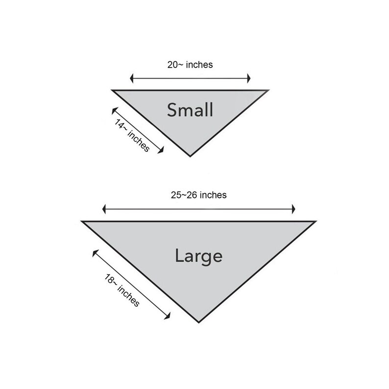 Puede incluir: Diagrama que muestra dos tama&ntilde;os de pa&ntilde;uelos triangulares. El pa&ntilde;uelo m&aacute;s peque&ntilde;o est&aacute; etiquetado como "Small" y mide 14 pulgadas por 20 pulgadas. El pa&ntilde;uelo m&aacute;s grande est&aacute; etiquetado como "Large" y mide 18 pulgadas por 25-26 pulgadas.