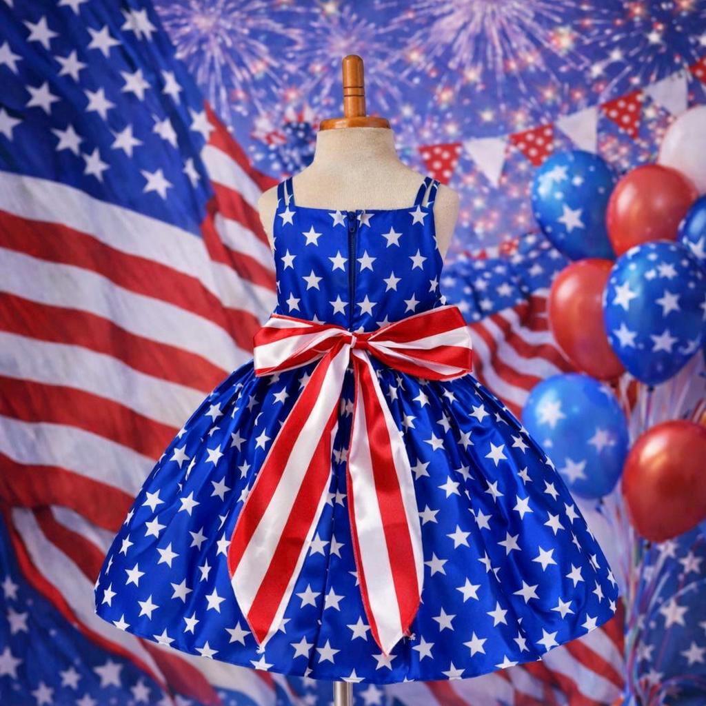 red white and blue homecoming dresses Patriotic Red Blue White American 4th of July Star Satin Party Pageant Dress