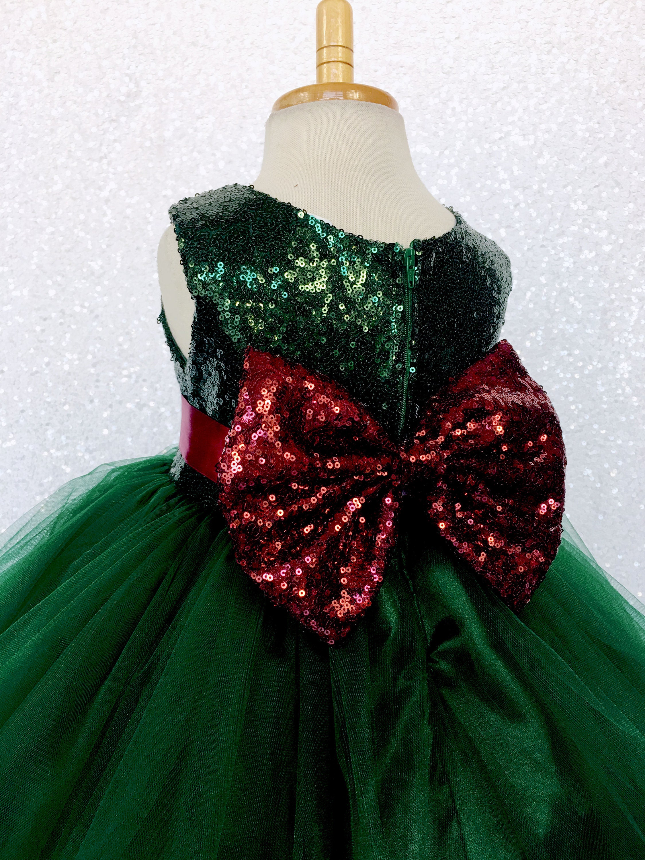 Tulle 2 Layer Mini Sequin Hunter Green Burgundy Sequin Bow | Etsy