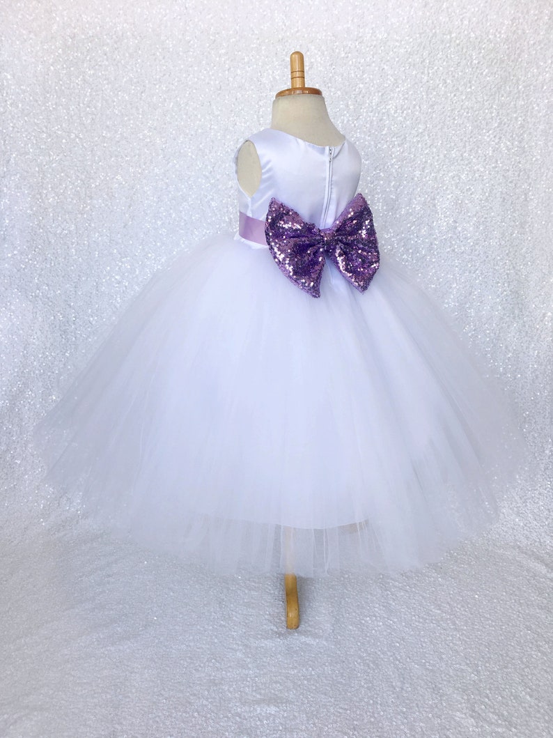Princess Elegant Wedding White Tulle 4 Layer Sequence Bow Lilac Dress Wedding Bridesmaid Spring Summer Fall Toddler Baby Photoshoot Pageant