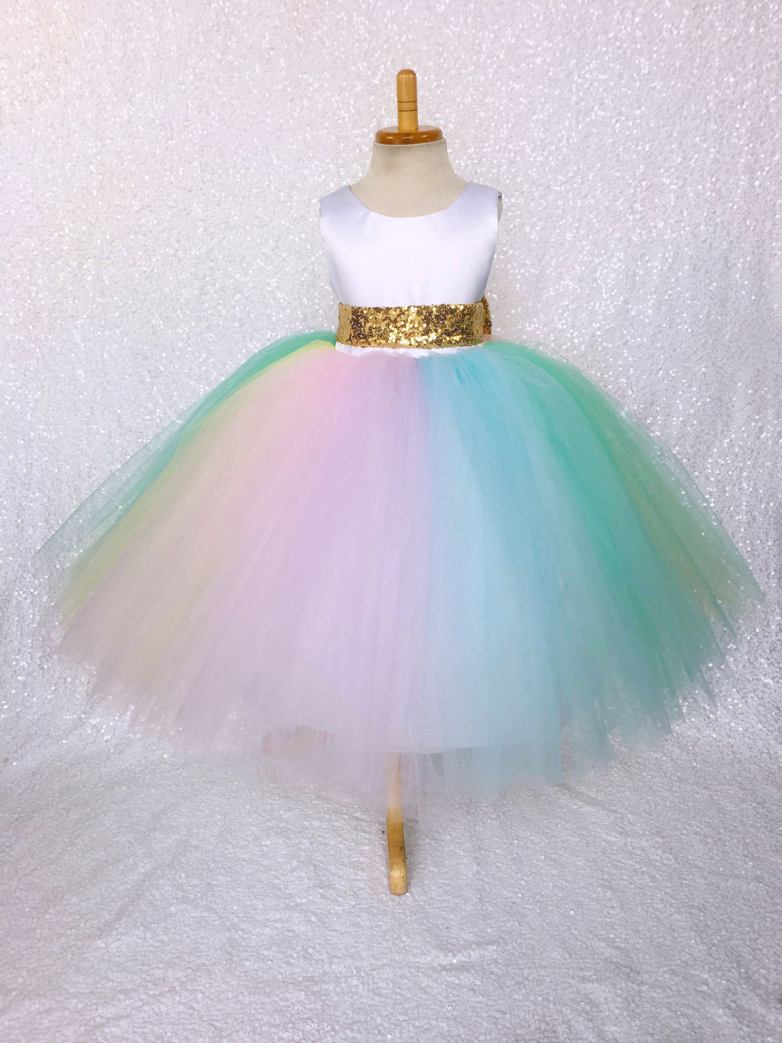Unicorn Pastel Birthday Dress Gown Sequin Bow Rainbow Tulle | Etsy