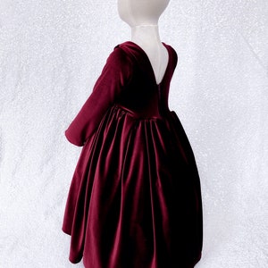 Velvet Long Sleeve Burgundy Red Long Sleeve Gown Toddler Infant Birthday Graduation Photoshoot Pageant Wedding Flower Girl Winter Fall Chic