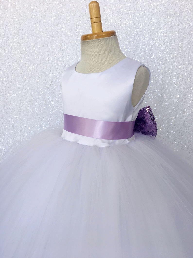 Princess Elegant Wedding White Tulle 4 Layer Sequence Bow Lilac Dress Wedding Bridesmaid Spring Summer Fall Toddler Baby Photoshoot Pageant