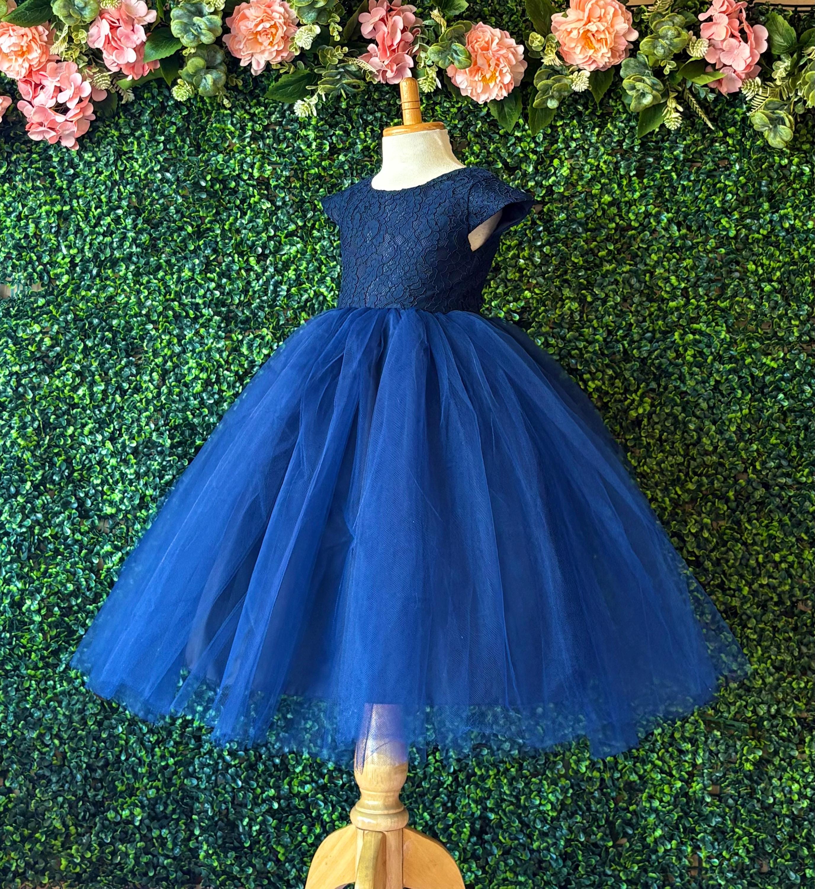 childrens navy bridesmaid dresses YONGHS Kids Flower Girl Satin A Line Party Dress Junior Bridesmaid Gown Navy  Blue 6