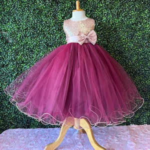 Rose Gold and Burgundy Flower Girl Dress - Etsy