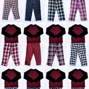 Unisex Adult  Pajama Set Plaid Cotton Red Black Burgundy Christmas Winter Bottoms T-Shirt Women Men PJ Pants Tops Fall Spring Summer