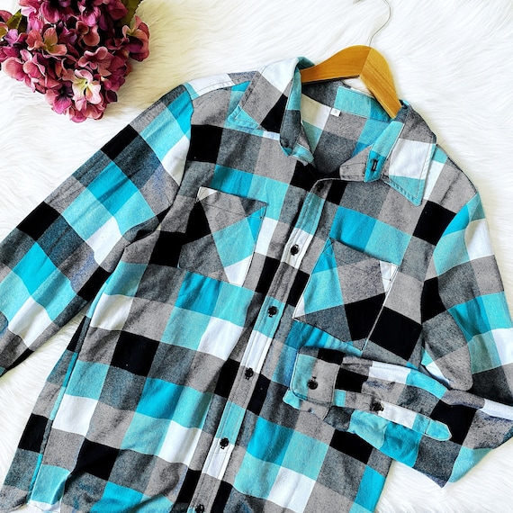AQUA FLANNEL PLAID SHIRT, CHILD AQUA FLANNEL PLAID SHIRT, CHILD