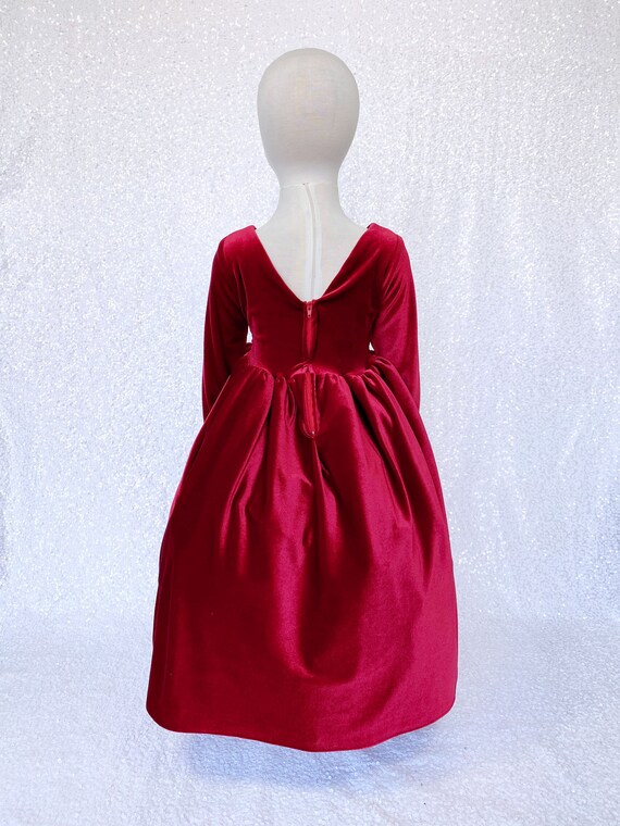 Tobillo Largo V-Back Manga Larga Terciopelo Vestido Rojo Niño | Etsy España