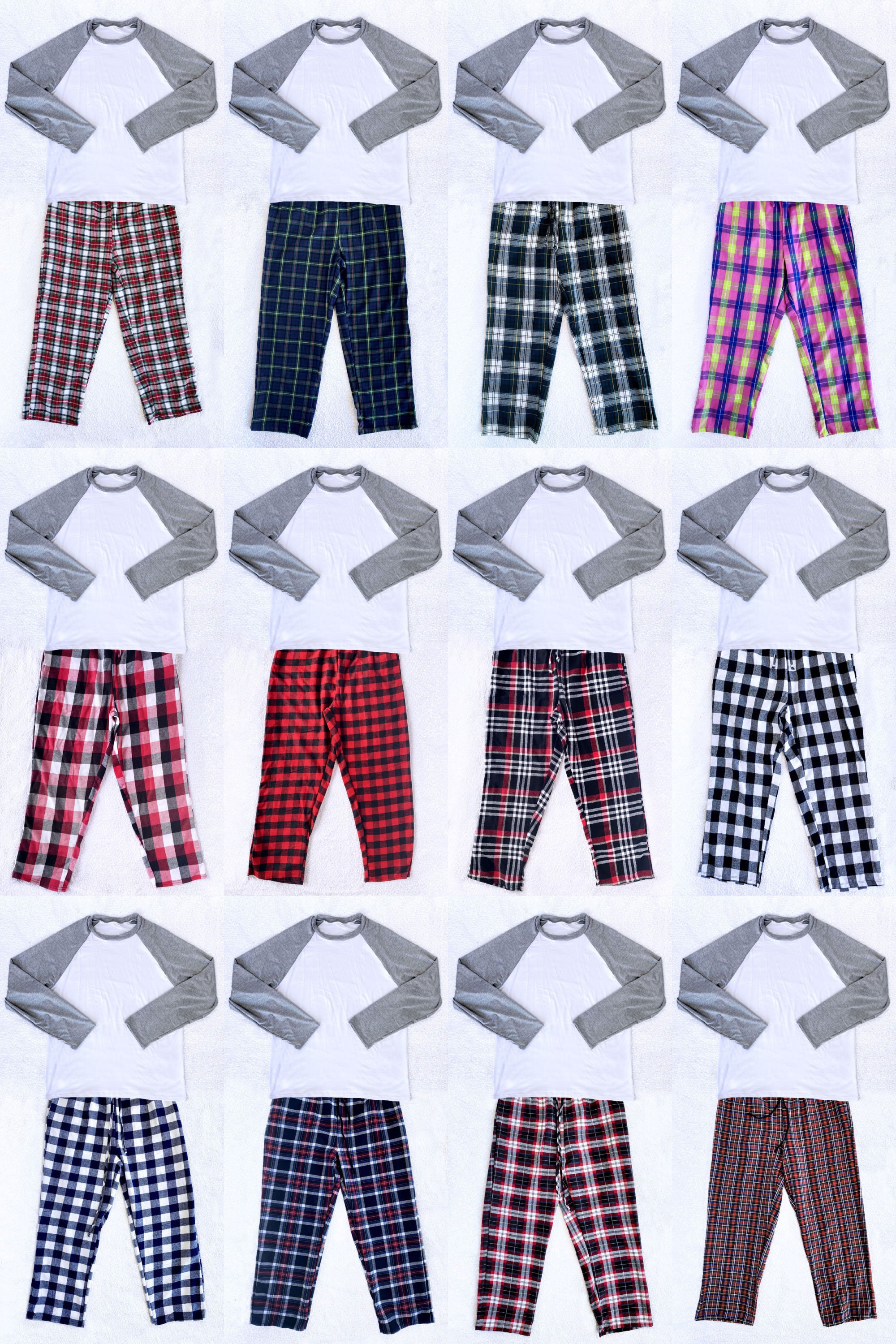 Long Sleeve T-shirt Pajama Pants Set Plaid Cotton Red Black