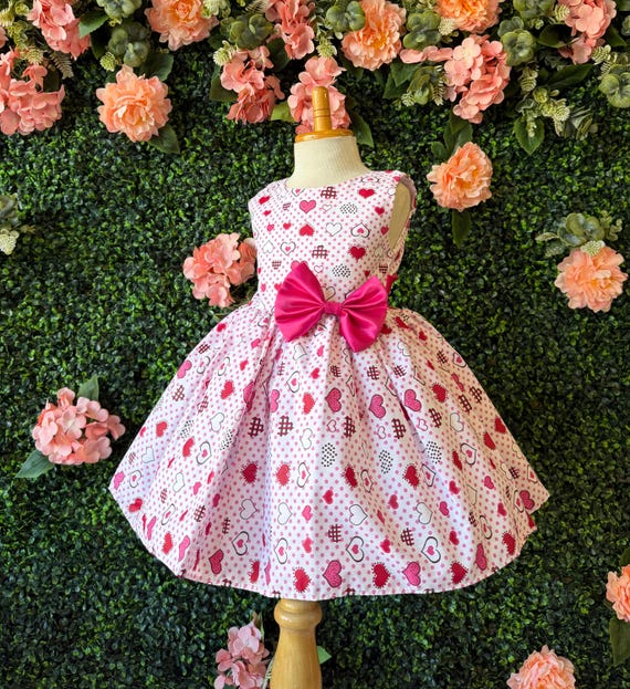 valentines birthday dress Valentines Cotton Infant Toddler Knee Length Heart Birthday Dress