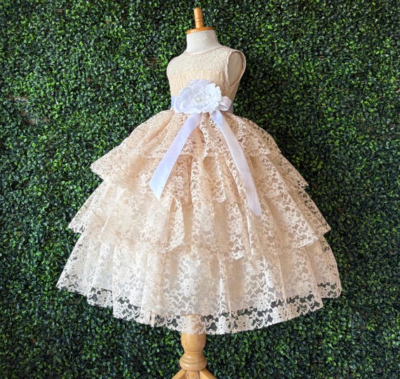 Lace Champagne Junior Dresses Flower Girl Dress Junior Bridesmaid Ball Gown Dresses Gold Champagne Colored Flower Girl Dresses Rose Gold
