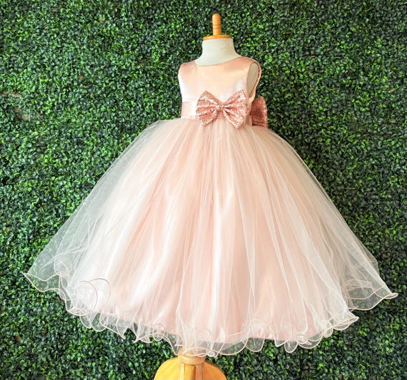Toddler Junior Blush Satin Flower Girl Tulle Ankle Birthday Bridesmaids Dress