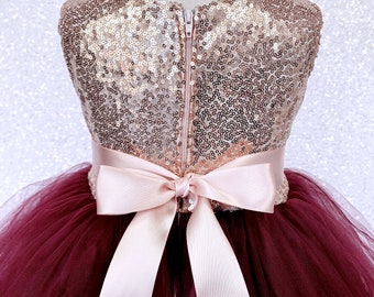 Rose Gold Sequin Burgundy Tulle Flower Girl Dress - Etsy
