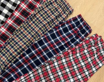 Pantalones de pijama de franela a cuadros con bolsillos: pijama navideño unisex de algodón
