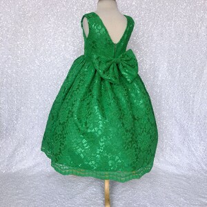 Holiday Spring Christmas Wedding Kelly Green French Lace Gown Bow Birthday Junior Toddler Easter Summer Holiday Pageant Photoshoot 2 4 6 8 image 2
