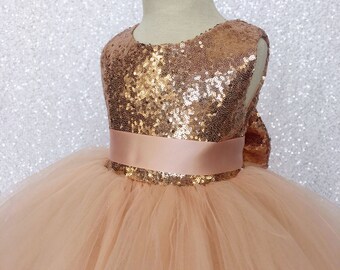 Sleeveless Rose Gold Sequence Bow Flower Girl Wedding Birthday - Etsy Sleeveless Rose Gold Sequence Bow Flower Girl Wedding Birthday - Etsy