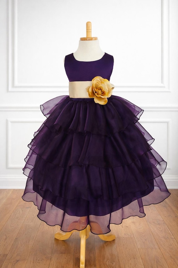 plum birthday dress Plum Organza Spring Flower Girl Ruffle Toddler Junior Bridesmaids Birthday  Dress