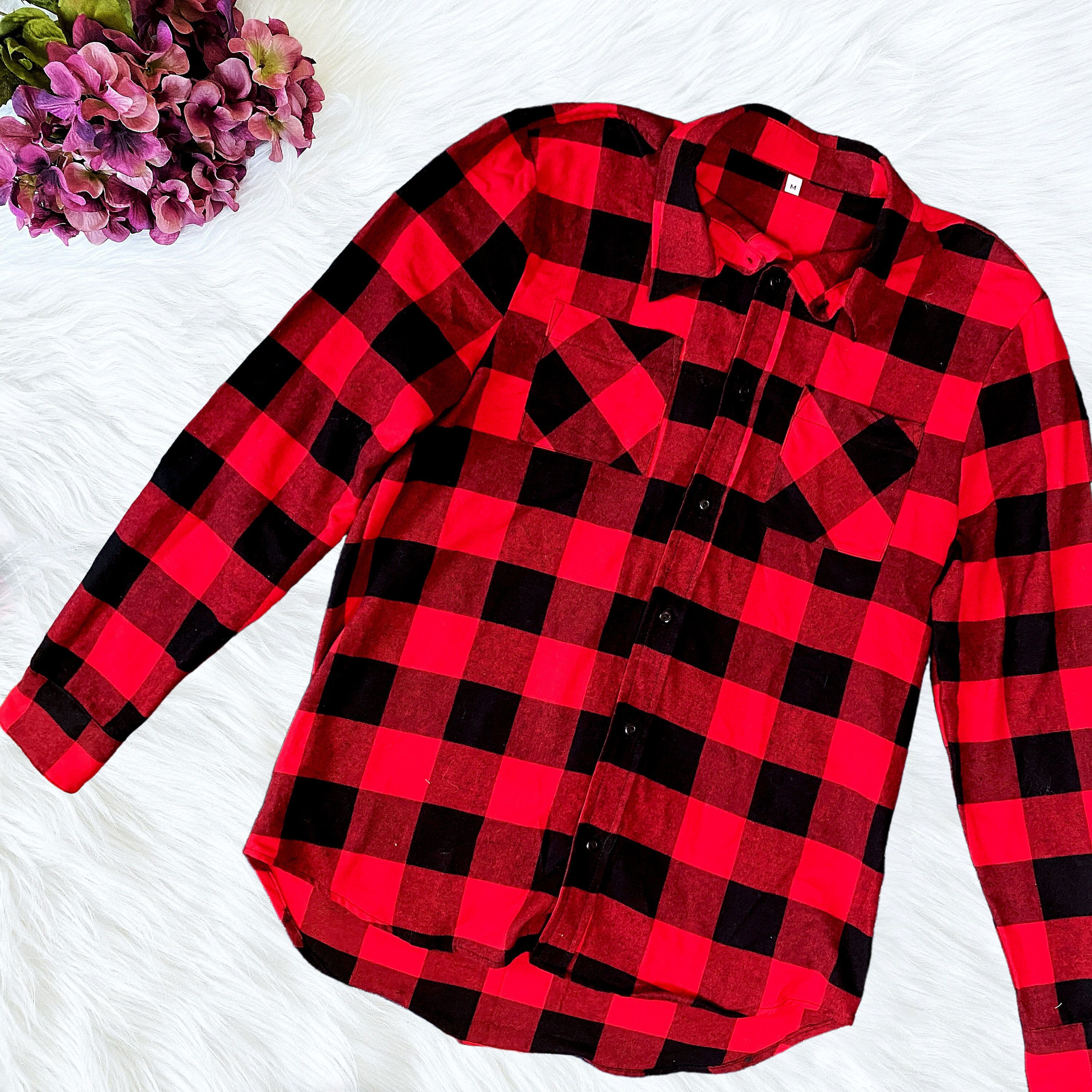 Long Sleeve Buffalo Flannel Shirt Unisex Red - Etsy