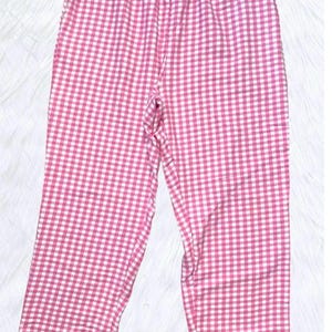 Christmas Matching Plaid Flannel Pajama Pants: Unisex Cotton PJ Bottoms with Pockets White + Pink Plaid