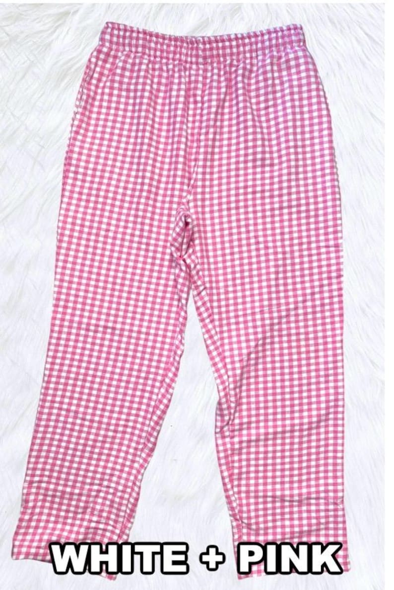 Christmas Matching Plaid Flannel Pajama Pants: Unisex Cotton PJ Bottoms with Pockets White + Pink Plaid