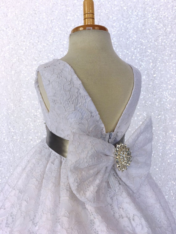 Flower Girls Dress Lace Rhinestones Pageant Wedding Easter Christmas Party Baby