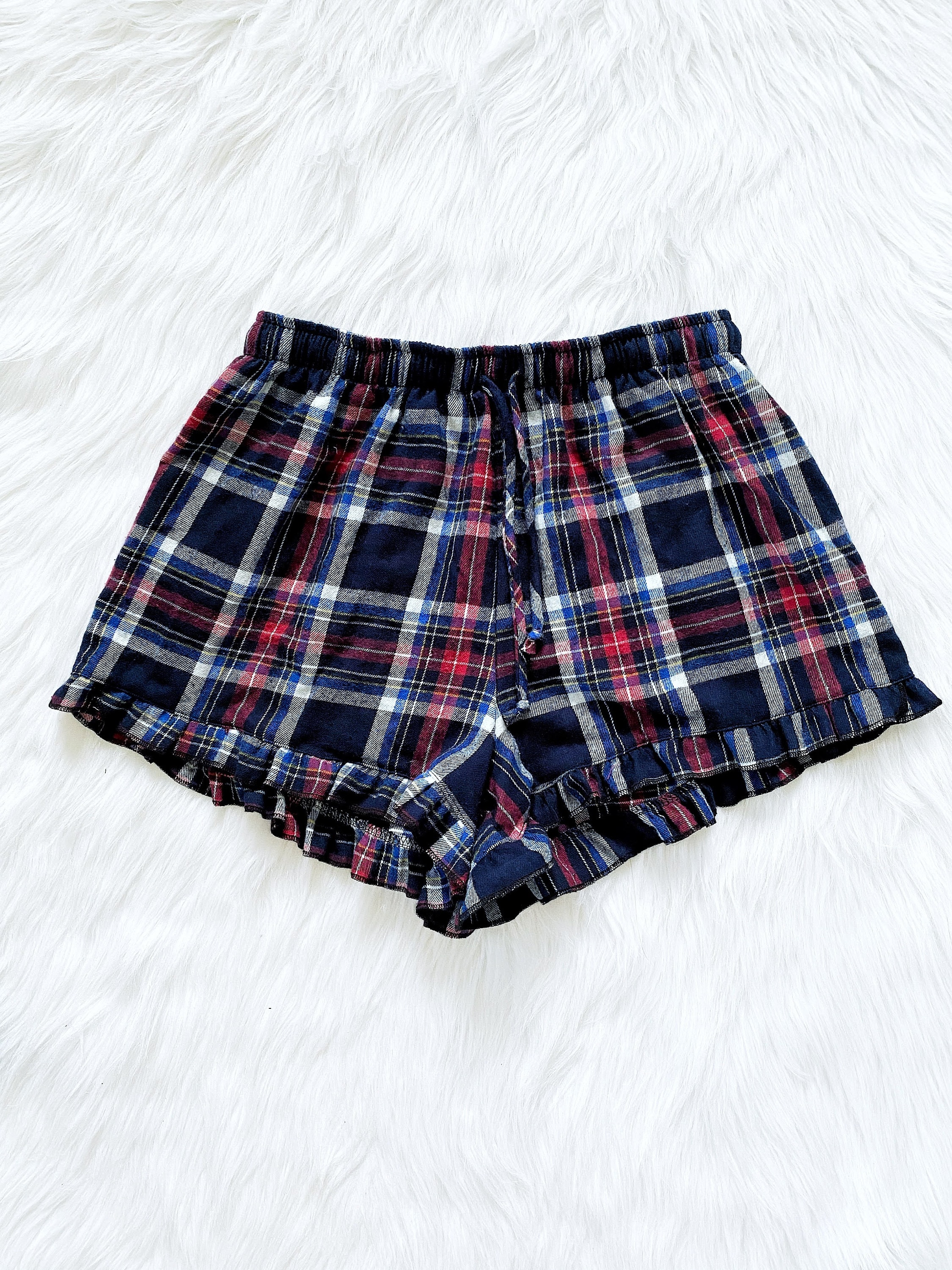 Adult Plaid Shorts Ruffle Trim PJ Women Sleepwear Bridesmaid Pajamas Graduation Birthday Christmas Holiday Winter Fall Spring Summer Gift