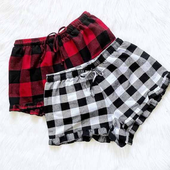 Red Black White Adult Women Pajama Shorts Holiday Birthday PJ Bottoms  Bridal Party Wedding Sleepwear Small Medium Large X-large 2x-large 