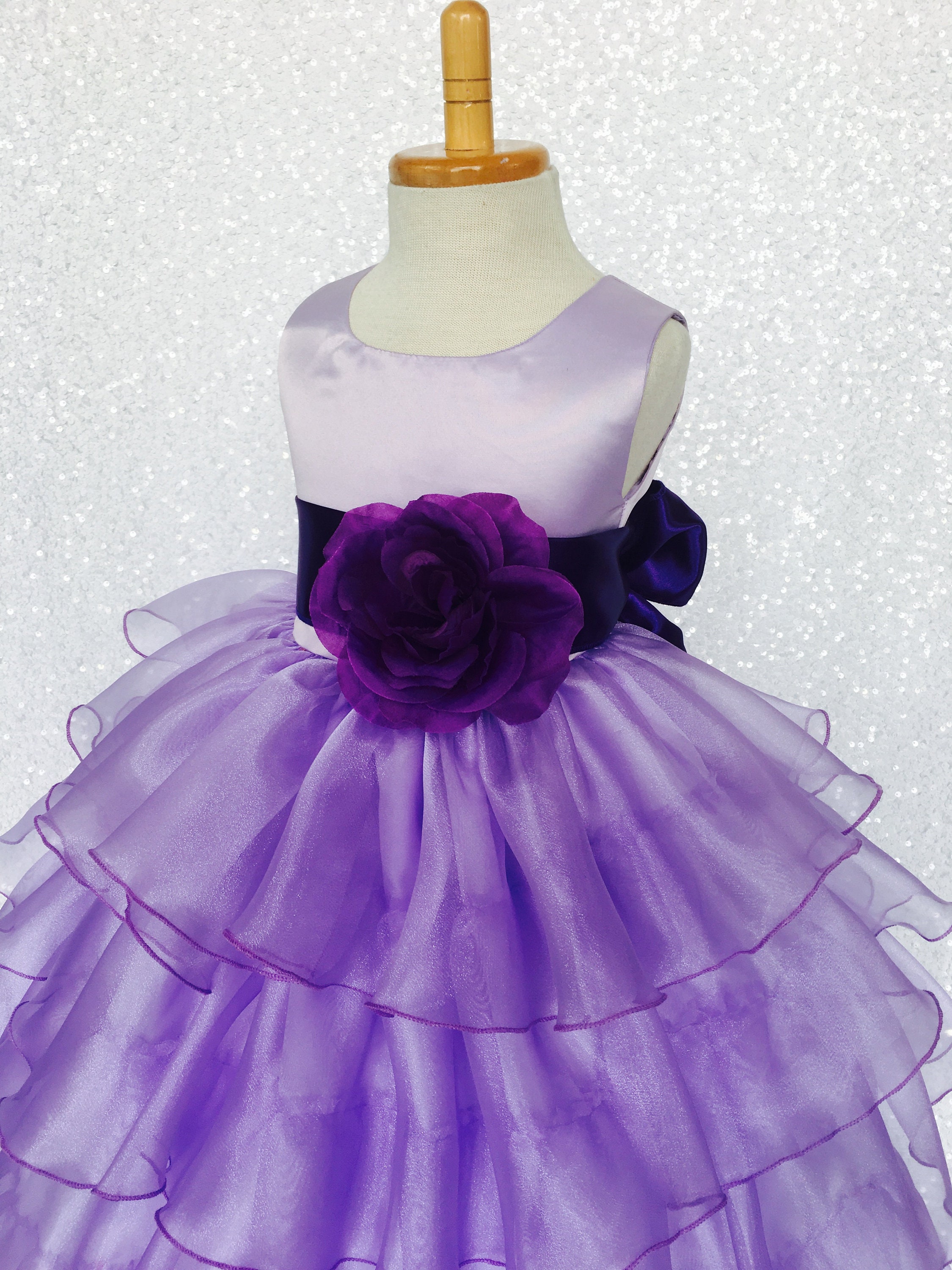 Lilac Organza Ruffle Dress Purple Satin Sash Flower Girl | Etsy