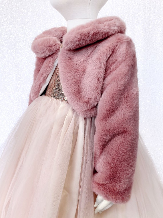Dusty Rose Pink Long Sleeve Faux Fur Jacket Open Front Collar Coat Toddler Infant Flower Girl Birthday Party Graduation Photoshoot Prop Fall Etsy Israel