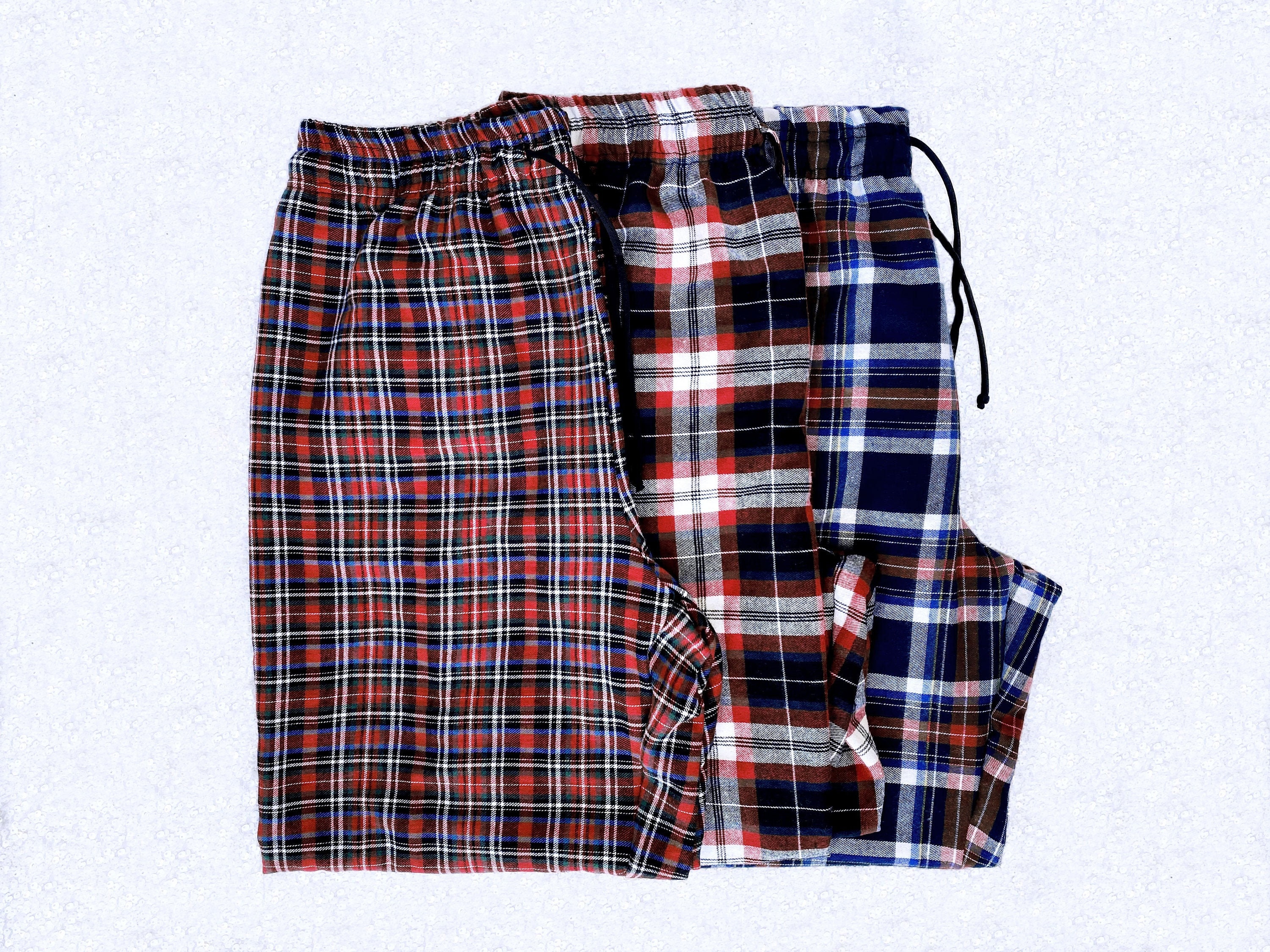 NEW, Short Men's Royal Blue Plaid Flannel Pajama Bottoms