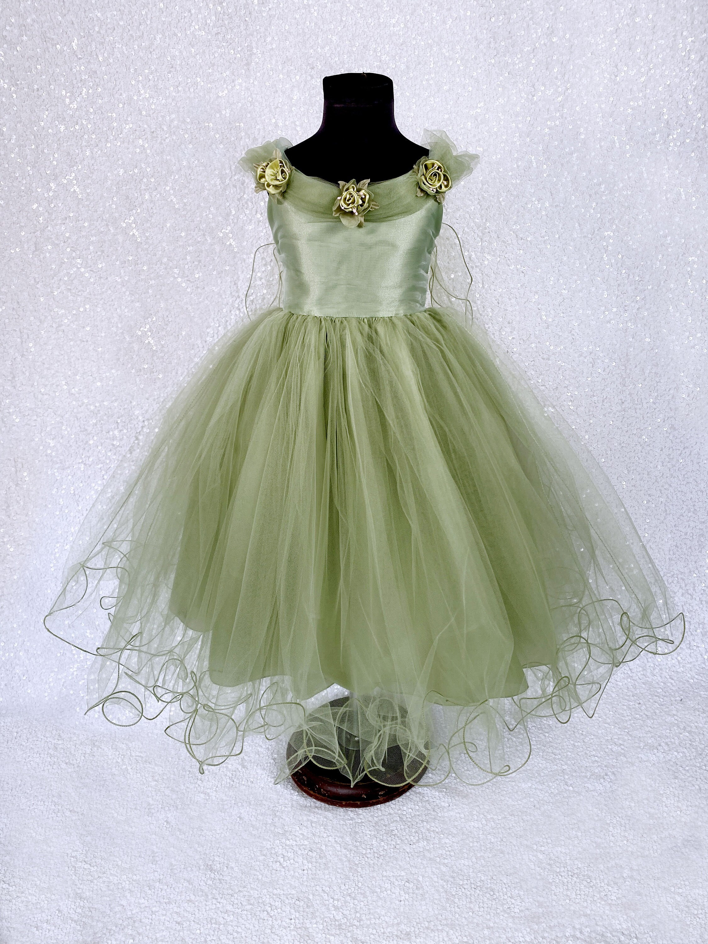 Sage Tulle 2 Layer FL Floral Dress Toddler Junior Wedding