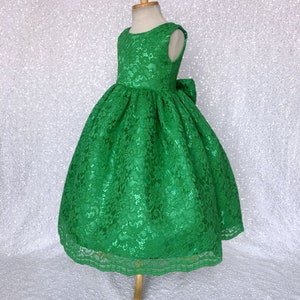 Holiday Spring Christmas Wedding Kelly Green French Lace Gown Bow Birthday Junior Toddler Easter Summer Holiday Pageant Photoshoot 2 4 6 8 image 5