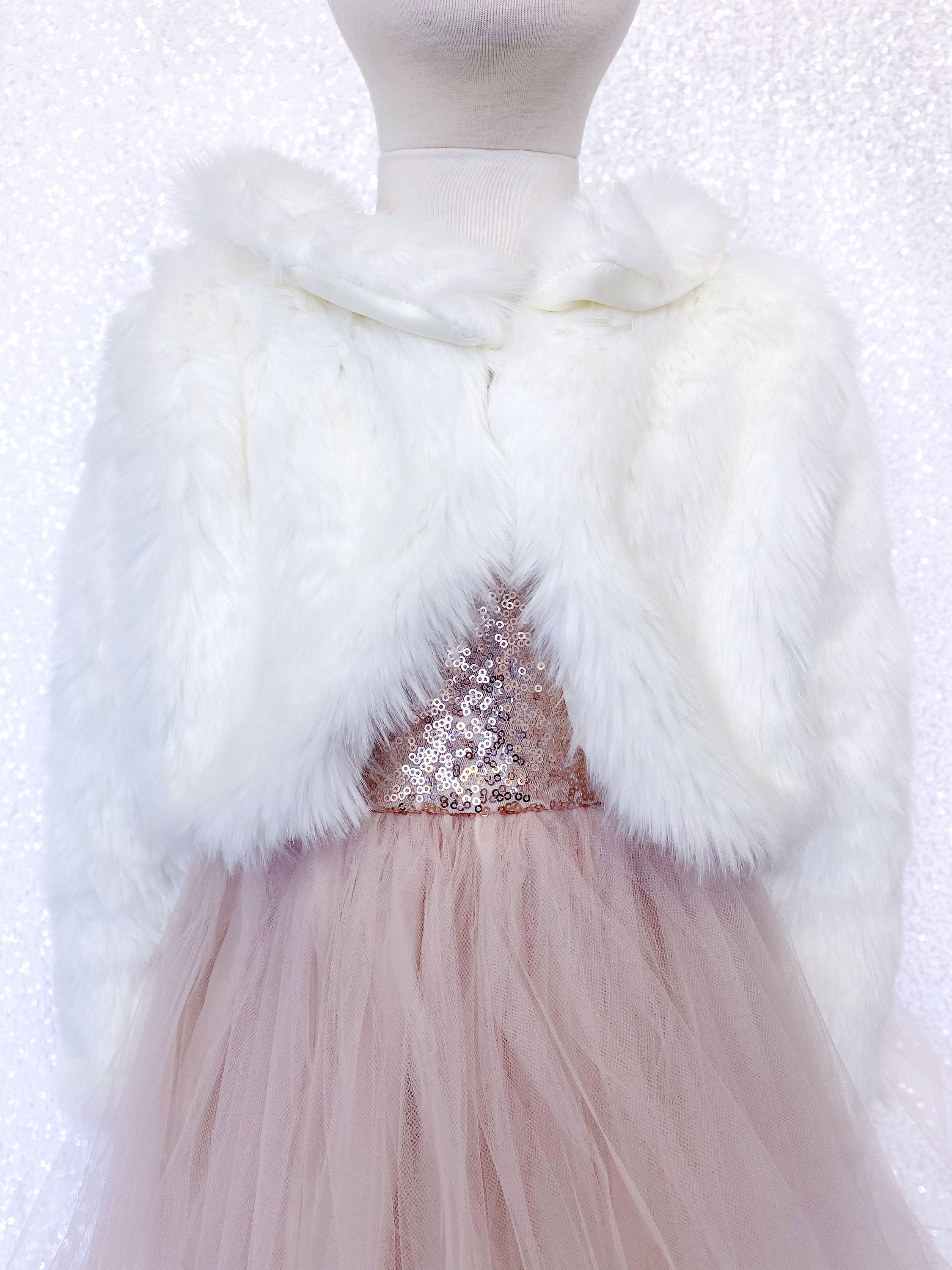Ivory Faux Fur Coat Long Sleeve Collar 