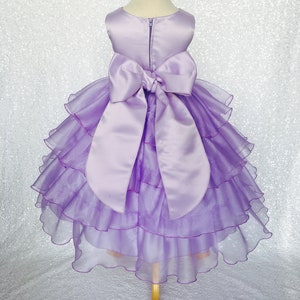Organza Ruffle Dress Lilac Satin Sash Flower Girl Gown Wedding ...