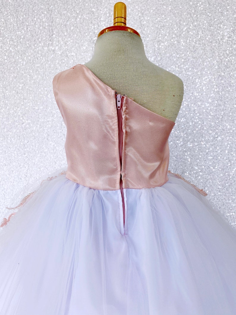 One Shoulder Satin Blush 2 Layer White Fishing Line Tulle Gown Etsy