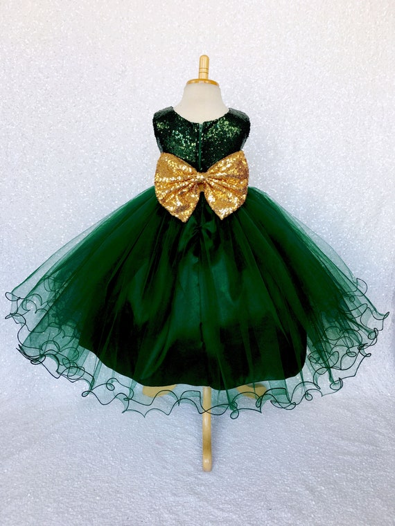 hunter green and gold dress