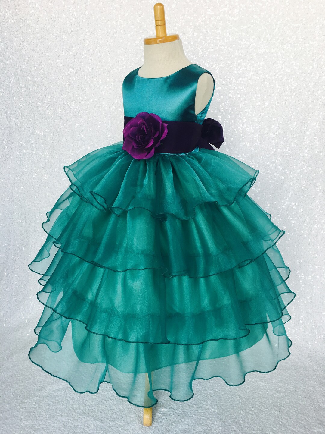 Little Girls Teal Floral Ruffle Dress
