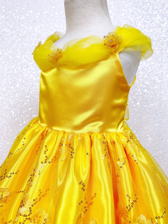 Yellow Belle Inspired Floral Embroidery off the Shoulder Dress Junior Toddler Halloween Costume Birthday Party Pageant Photoshoot Graduation Etsy